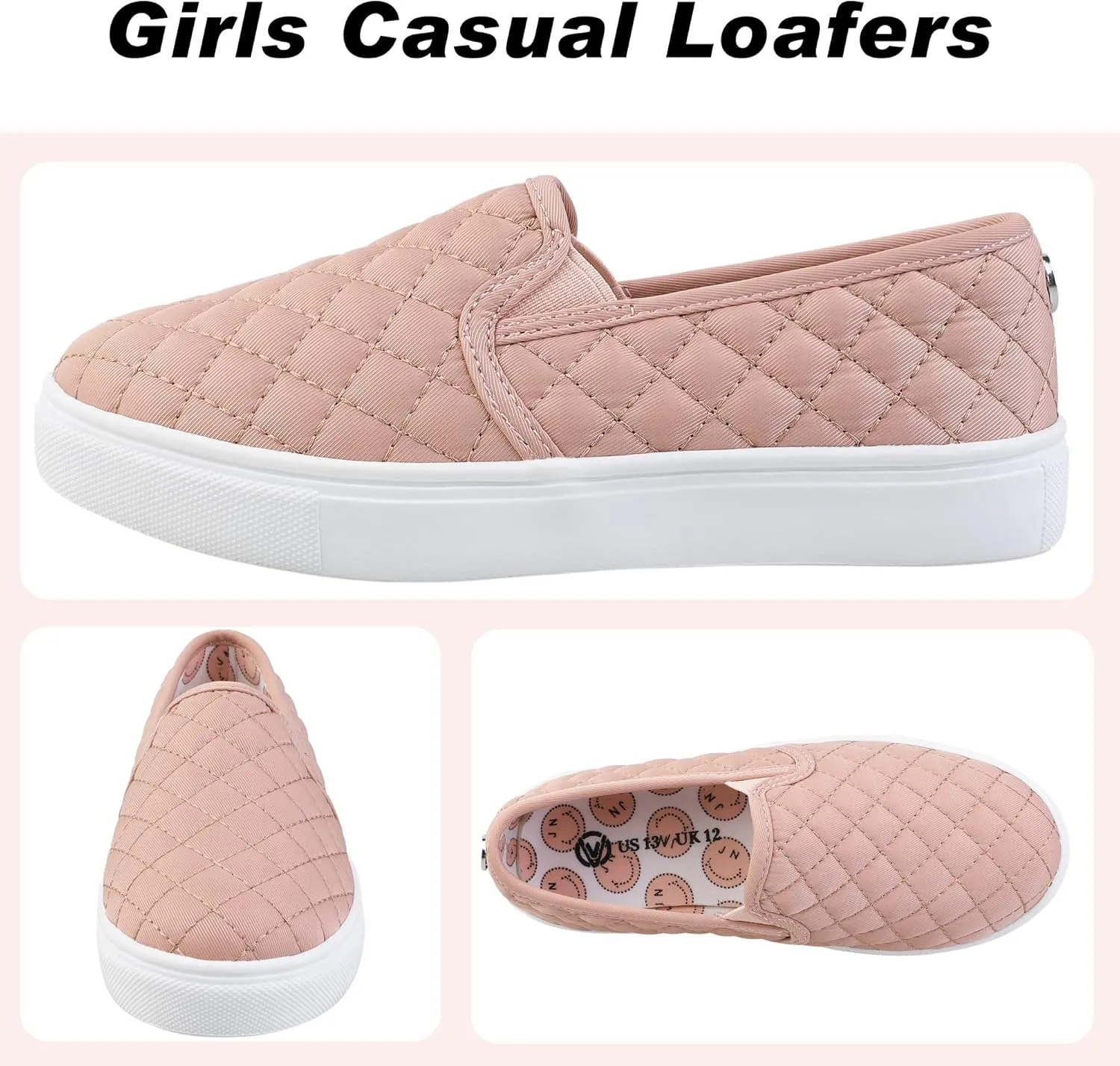 Girls Sneakers Slip On Casual Sneakers for Girls Nonslip Comfort Lightweight Flats Shoes for Big Girls Little Girls