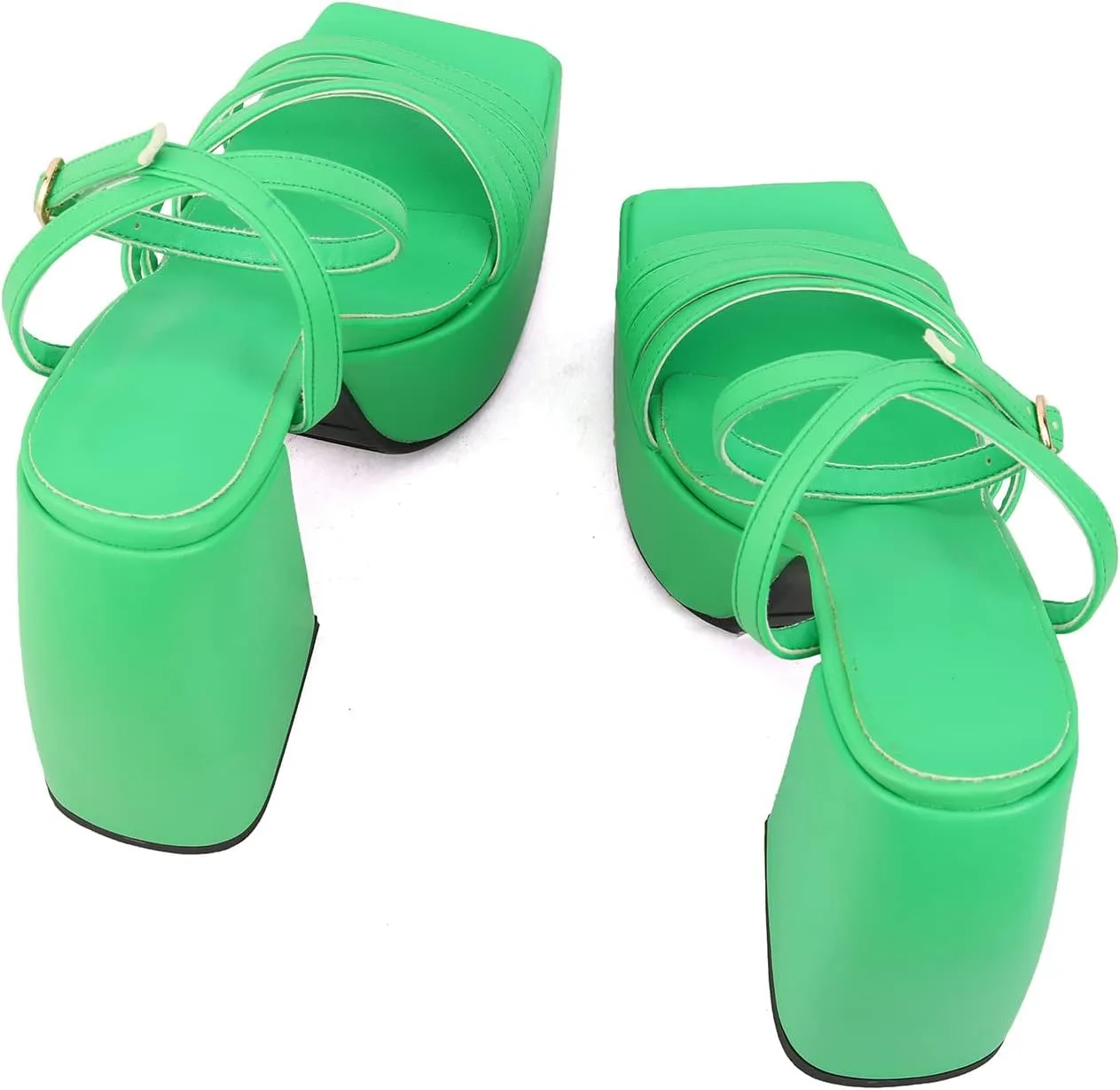 Goolita Summer Open Square Toe Chunky Platform Heels For Women Buckle Ankle Strap Heeled Sandals Slingback Dress Party Shoes