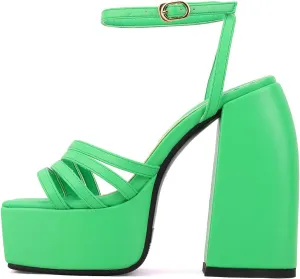 Goolita Summer Open Square Toe Chunky Platform Heels For Women Buckle Ankle Strap Heeled Sandals Slingback Dress Party Shoes