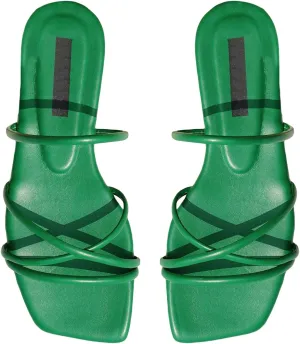 GORGLITTER PU Leather Flat Slip on Sandals Cross Strap Open Toe Summer Slide Sandals