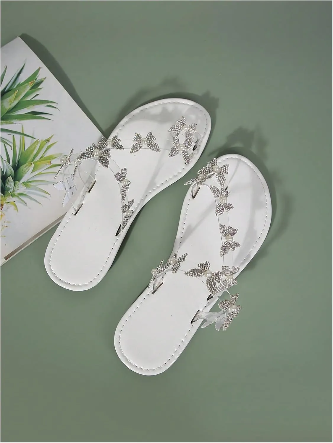GORGLITTER Women's Clear Butterfly Ankle Strap Sandals Dressy Cute Strappy Wedding Vacation Bridal Flats Sandal 2025