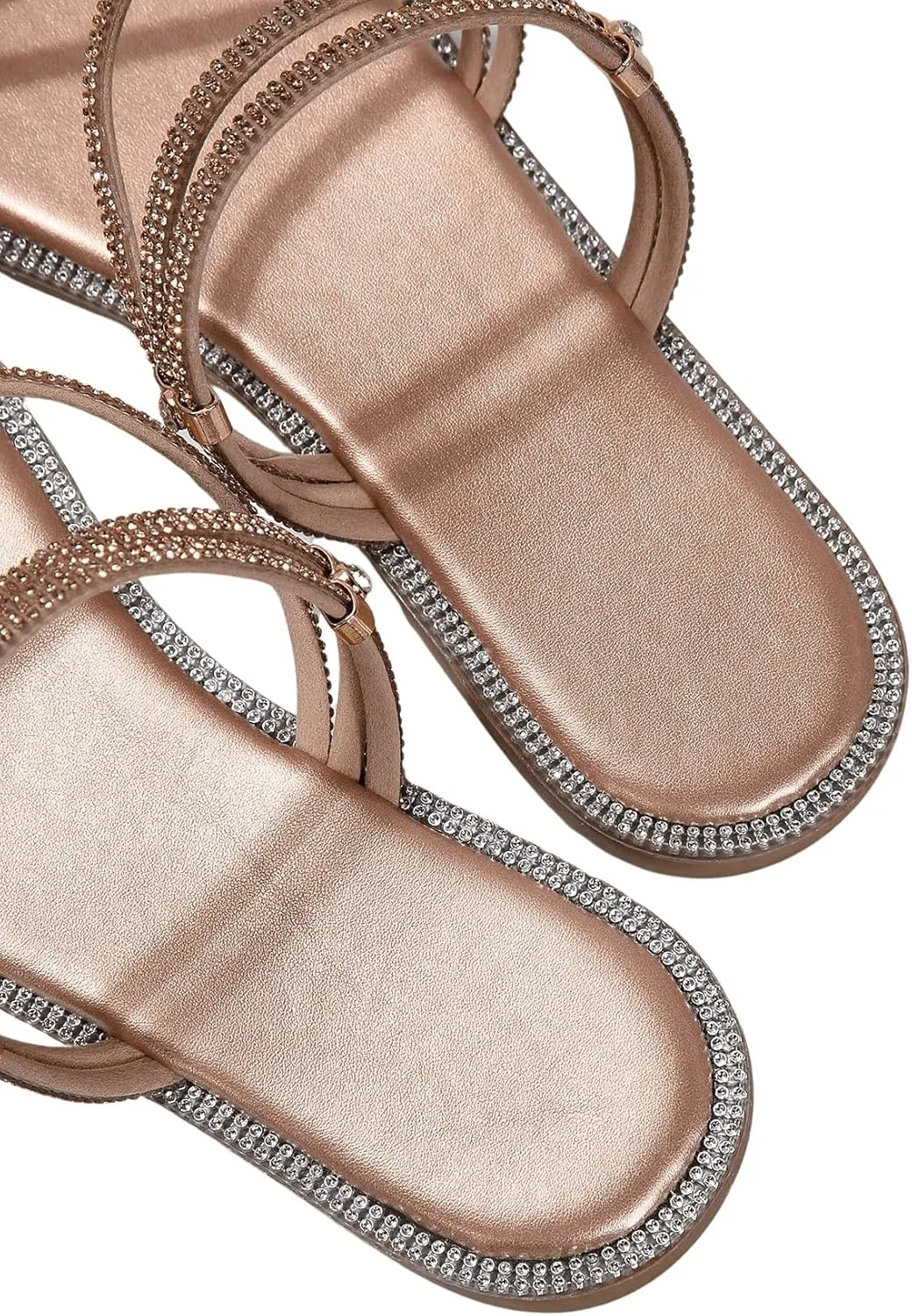 GORGLITTER Women's Rhinestone Sparkly Metallic Strappy Flat Sandals Cute Toe Slip on Slide Sandals