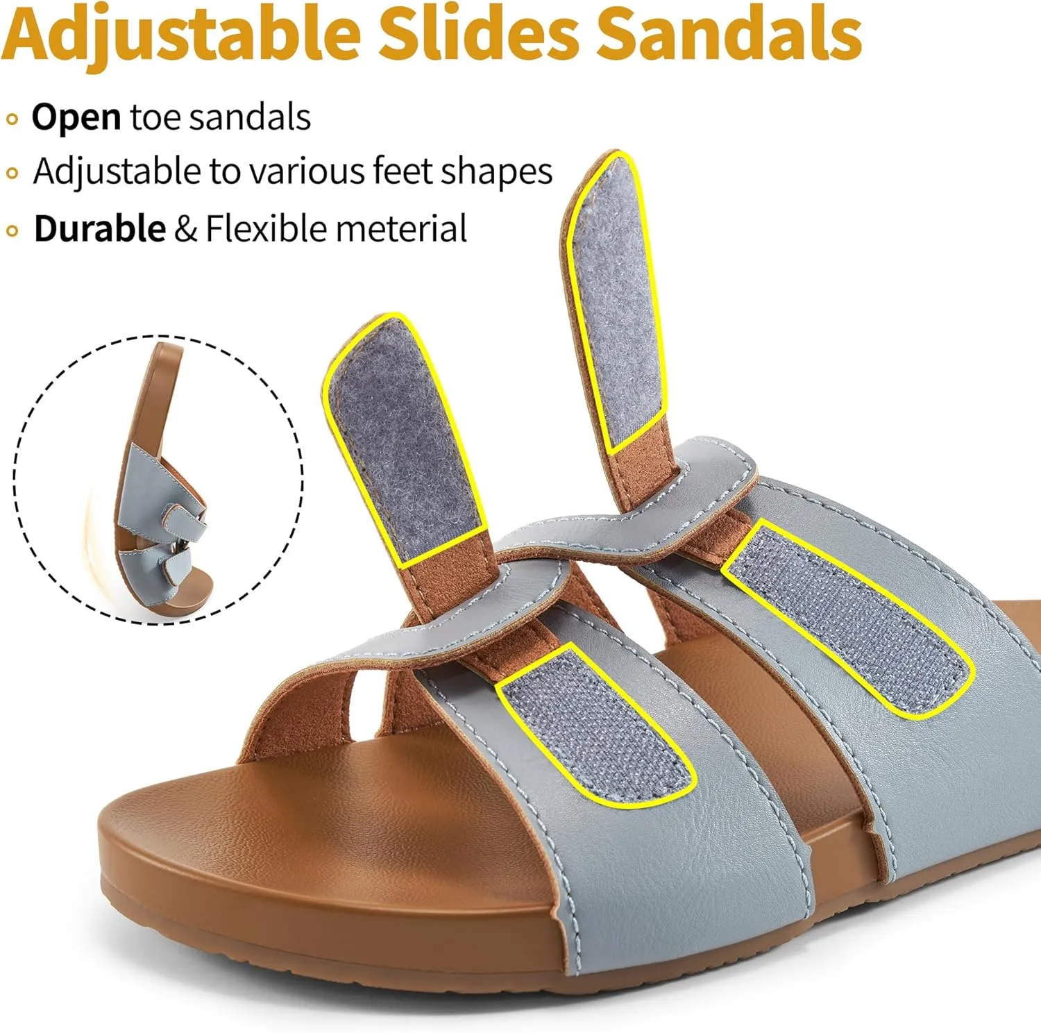 HARENCE Slides for Women Flat Sandals: Comfortable Flats with Adjustable Double Straps Womens Slip on Shoes for Summer Beach Walking