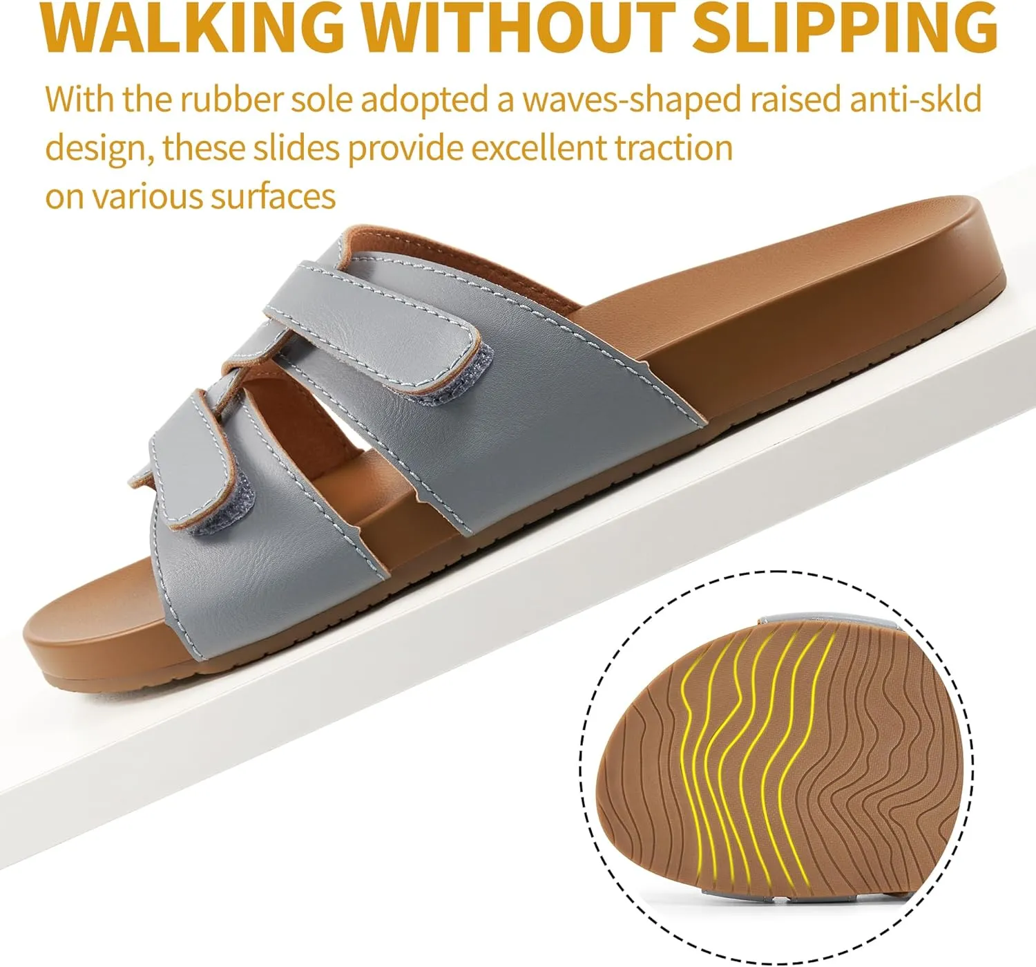 HARENCE Slides for Women Flat Sandals: Comfortable Flats with Adjustable Double Straps Womens Slip on Shoes for Summer Beach Walking