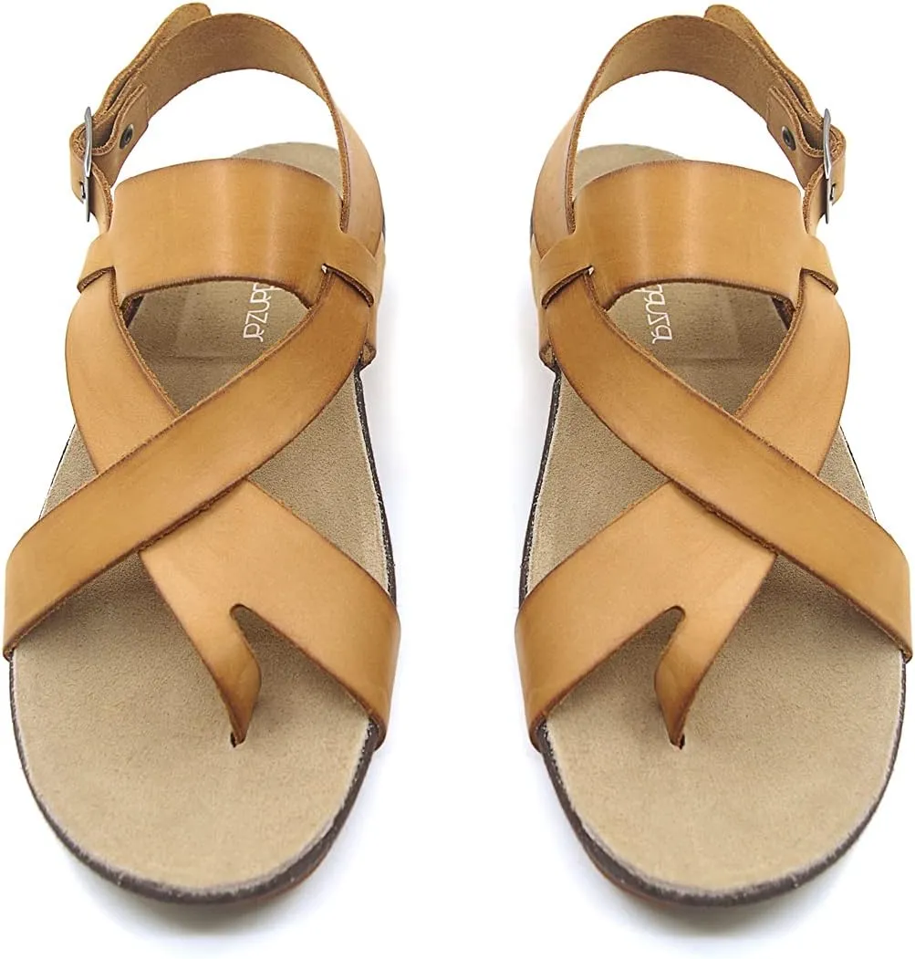 Harssidanzar Genuine Leather Sandals Mens for Outdoor Sandals Mens Adjustable Strap Sandals Leather Sandals Men GM202