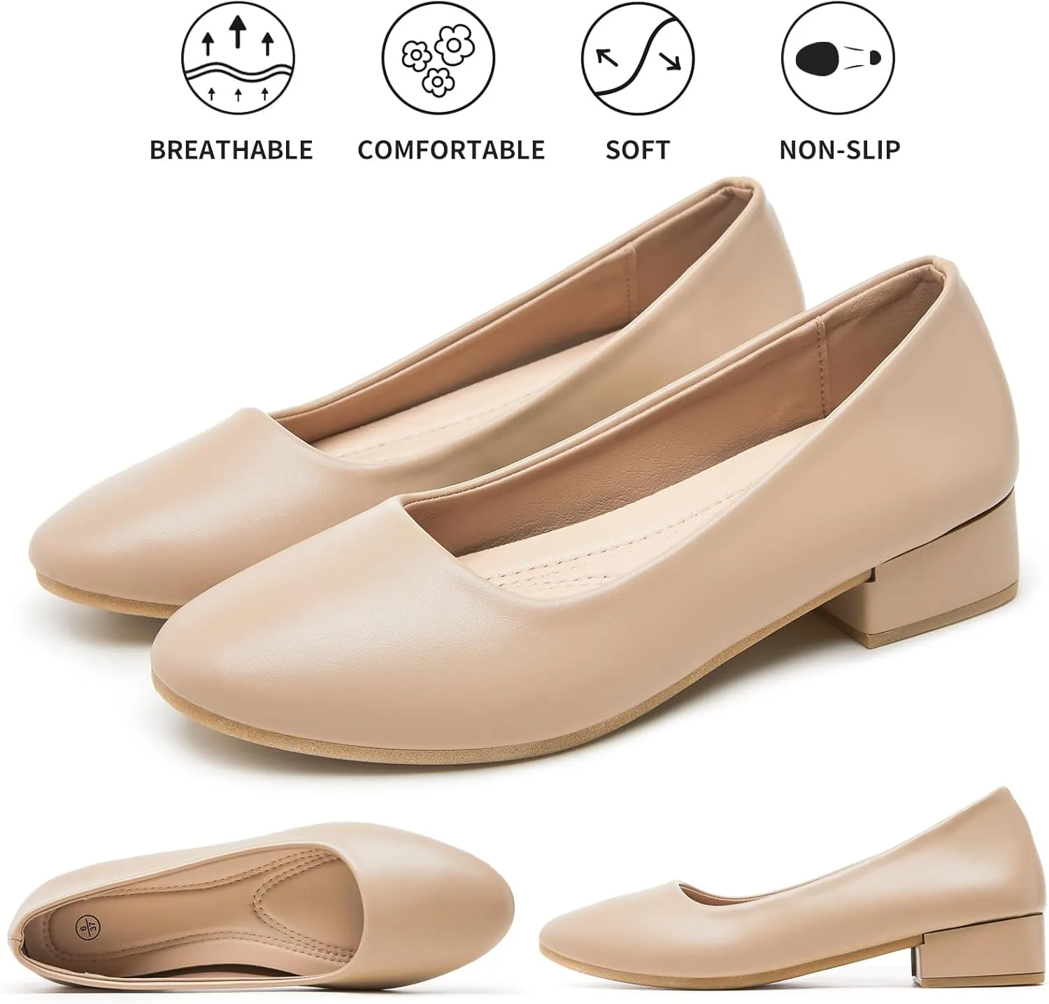 hash bubbie Women's Loafers Slip on Shoes Chunky Low Block Heels Closed Toe Pumps Shoes Office Shoes Ladies Elegant Wedding Dress Shoes