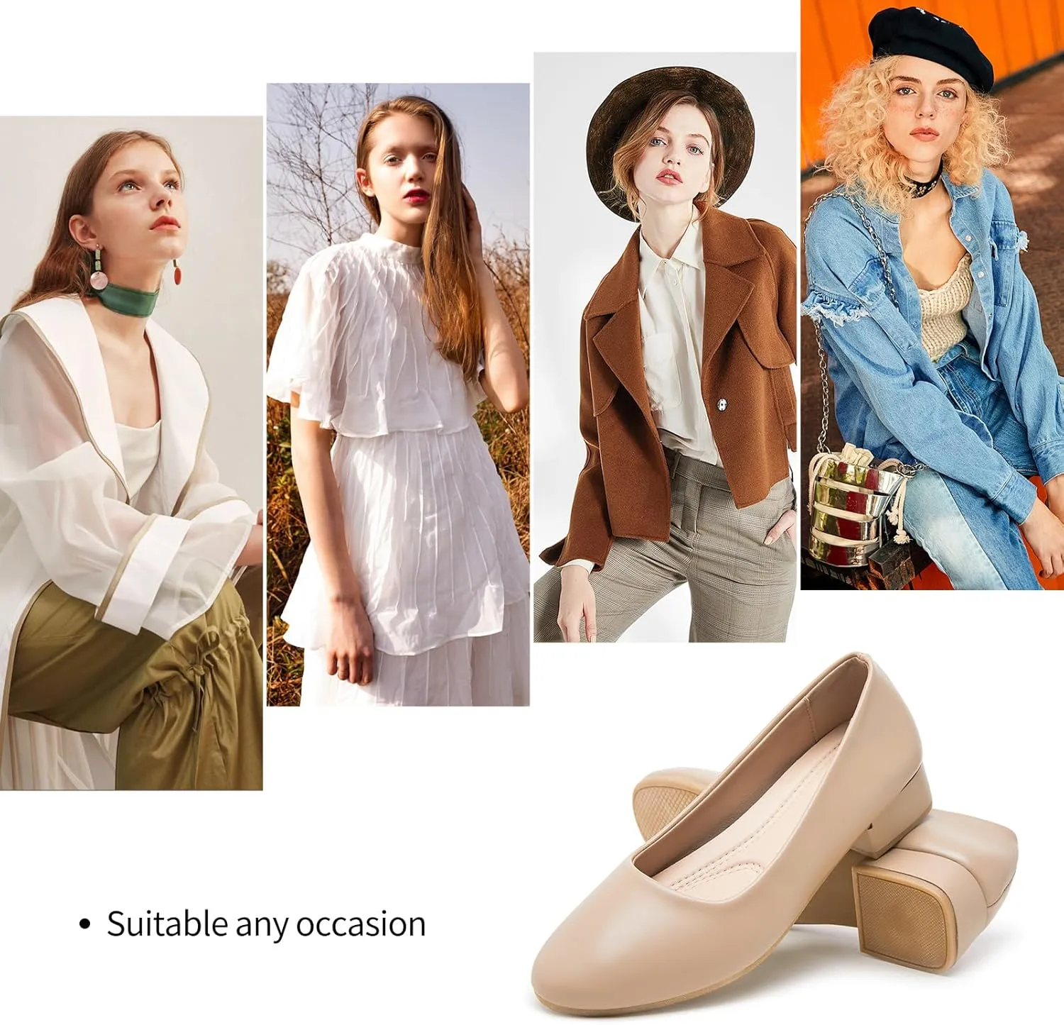 hash bubbie Women's Loafers Slip on Shoes Chunky Low Block Heels Closed Toe Pumps Shoes Office Shoes Ladies Elegant Wedding Dress Shoes