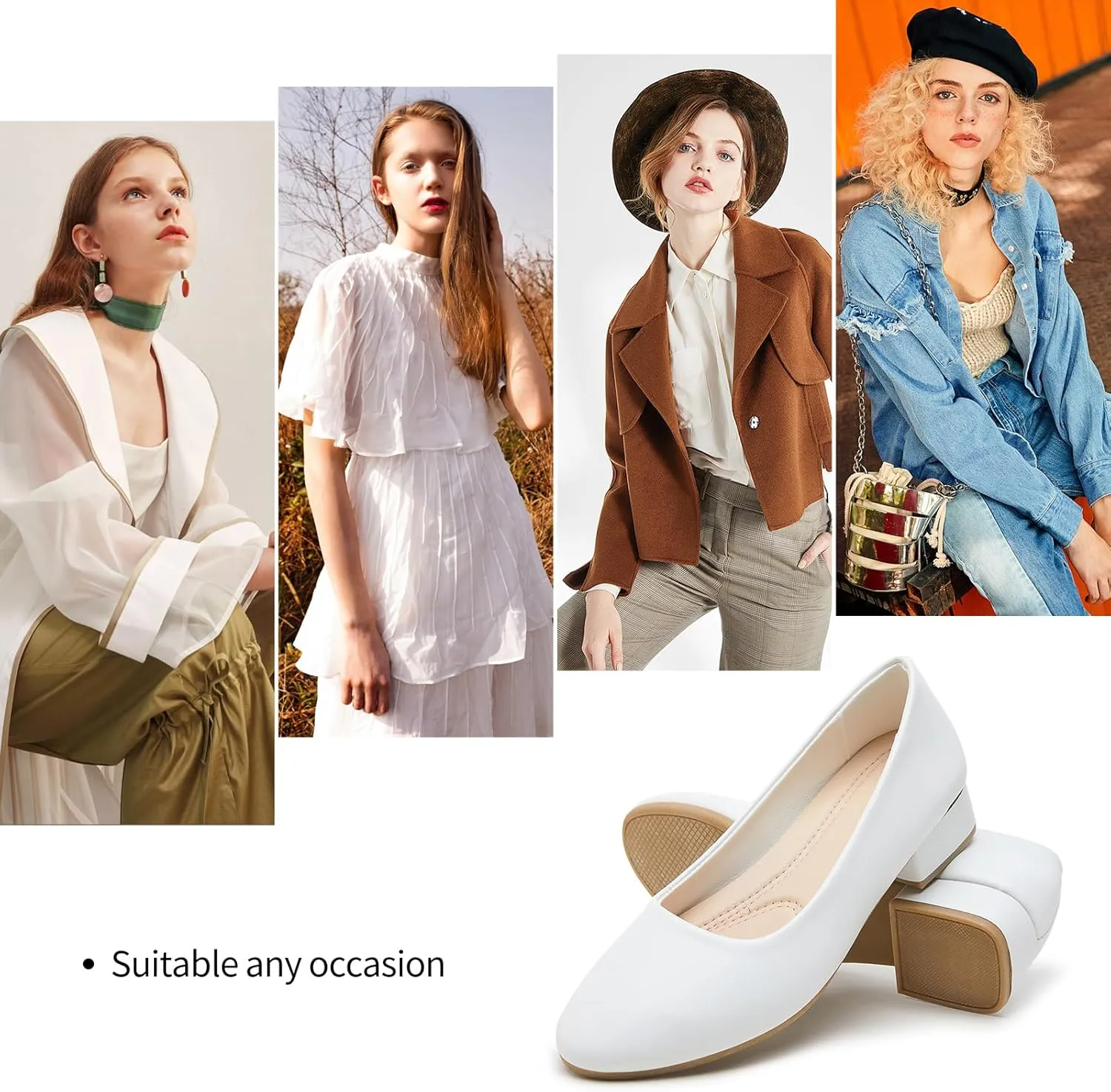 hash bubbie Women's Loafers Slip on Shoes Chunky Low Block Heels Closed Toe Pumps Shoes Office Shoes Ladies Elegant Wedding Dress Shoes