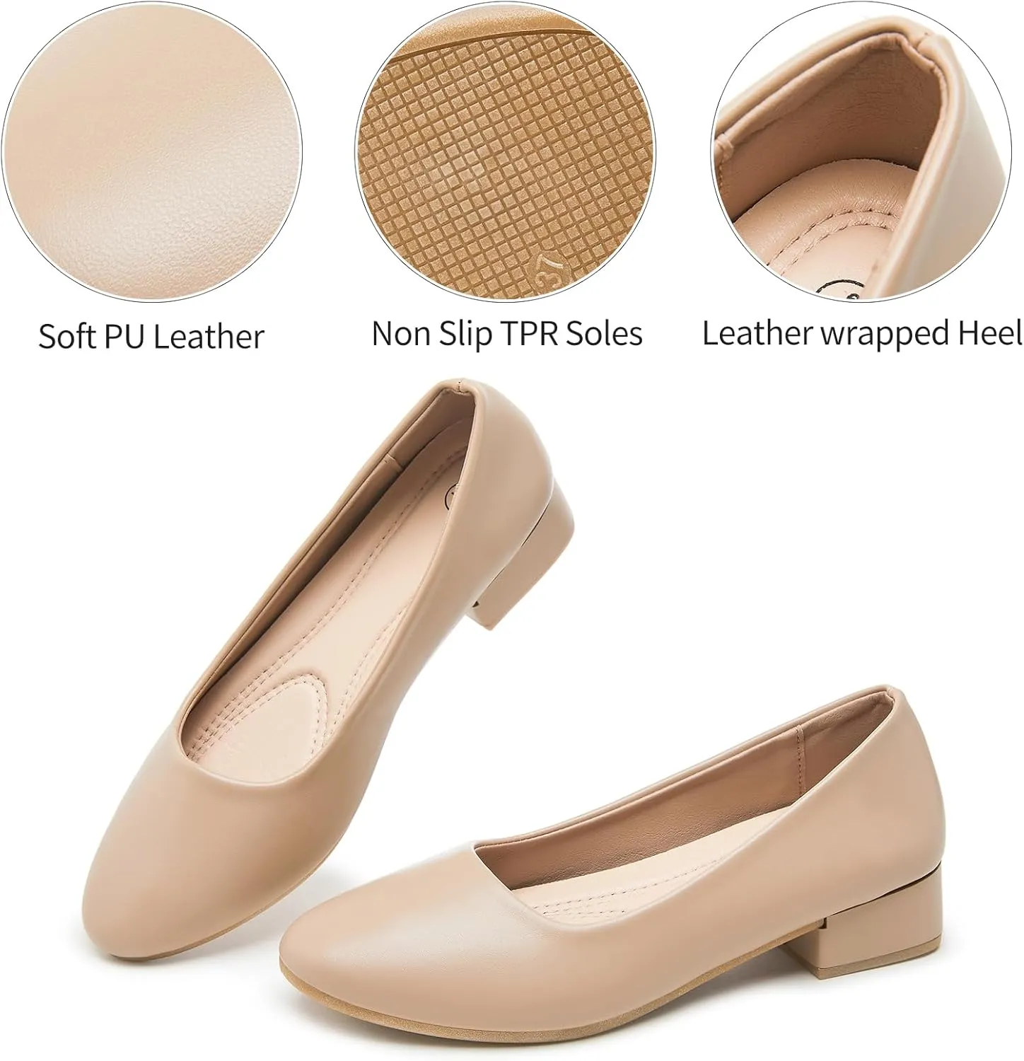 hash bubbie Women's Loafers Slip on Shoes Chunky Low Block Heels Closed Toe Pumps Shoes Office Shoes Ladies Elegant Wedding Dress Shoes