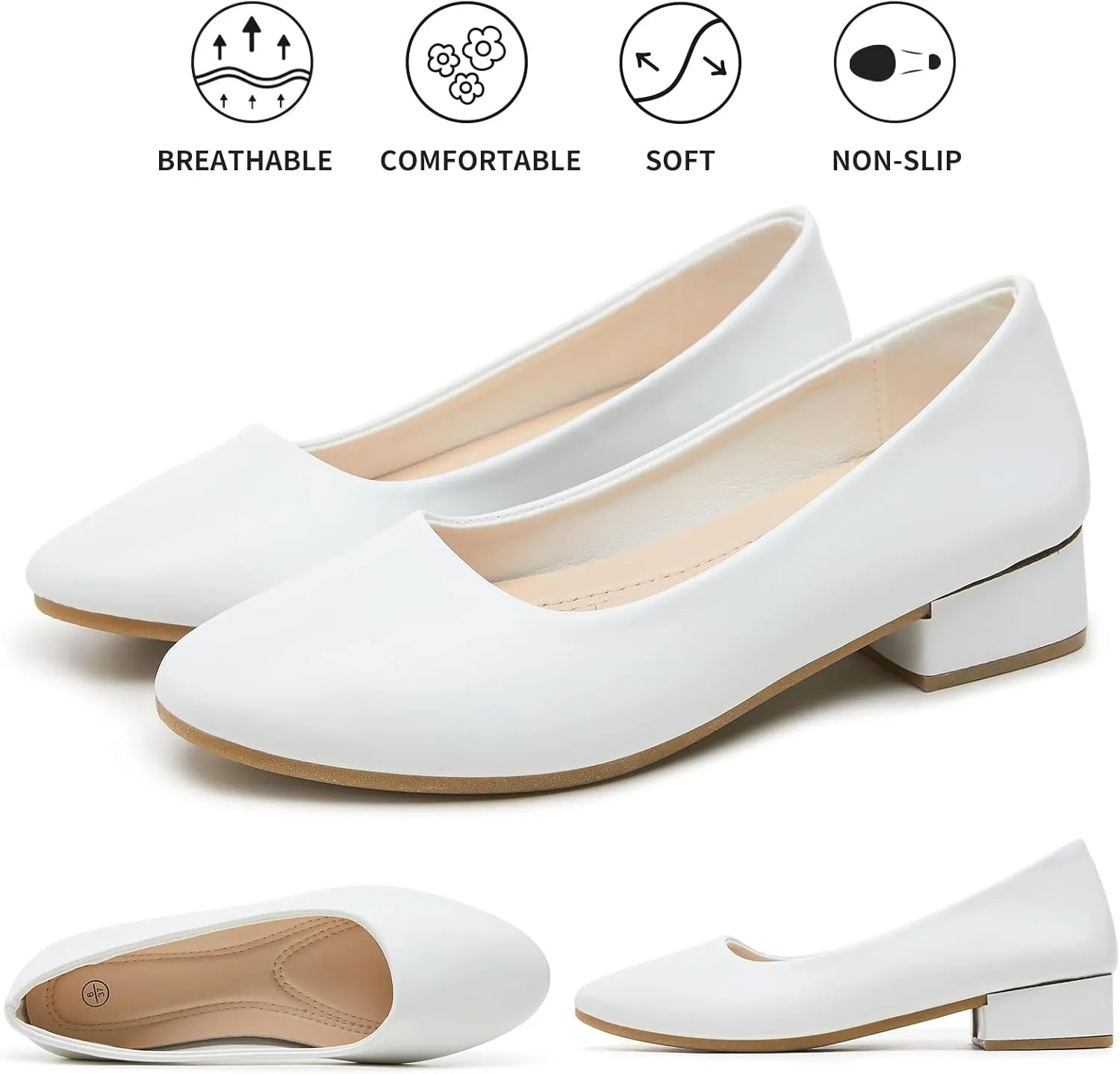 hash bubbie Women's Loafers Slip on Shoes Chunky Low Block Heels Closed Toe Pumps Shoes Office Shoes Ladies Elegant Wedding Dress Shoes