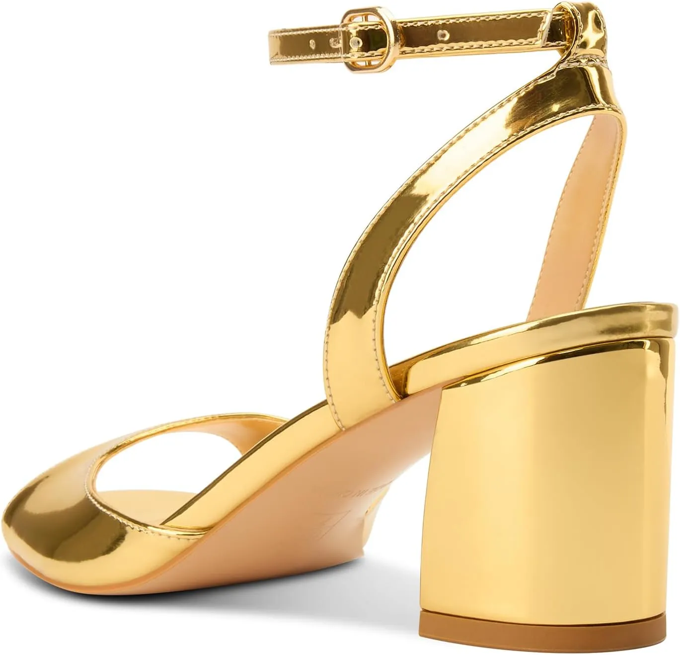 HDEUOLM Womens Chunky Block Mid Heel Open Round Toe Sandals Ankle Strap Buckle Casual Basic Classic Patent Leather Summer 2.6 Inches Heels