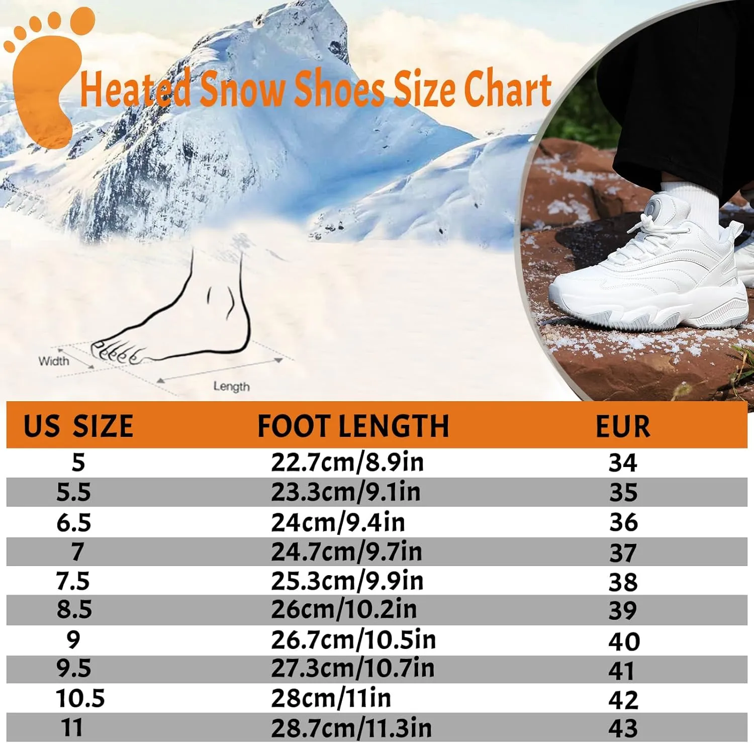 Heated Sneakers - Foot Warmer for Men & Women, Electric Heating Shoes with 4000mAh Battery, Anti-Slip Snow Trail Shoes 3 Heating Levels, Rechargeable Hiking Shoes Winter Outdoor Unisex