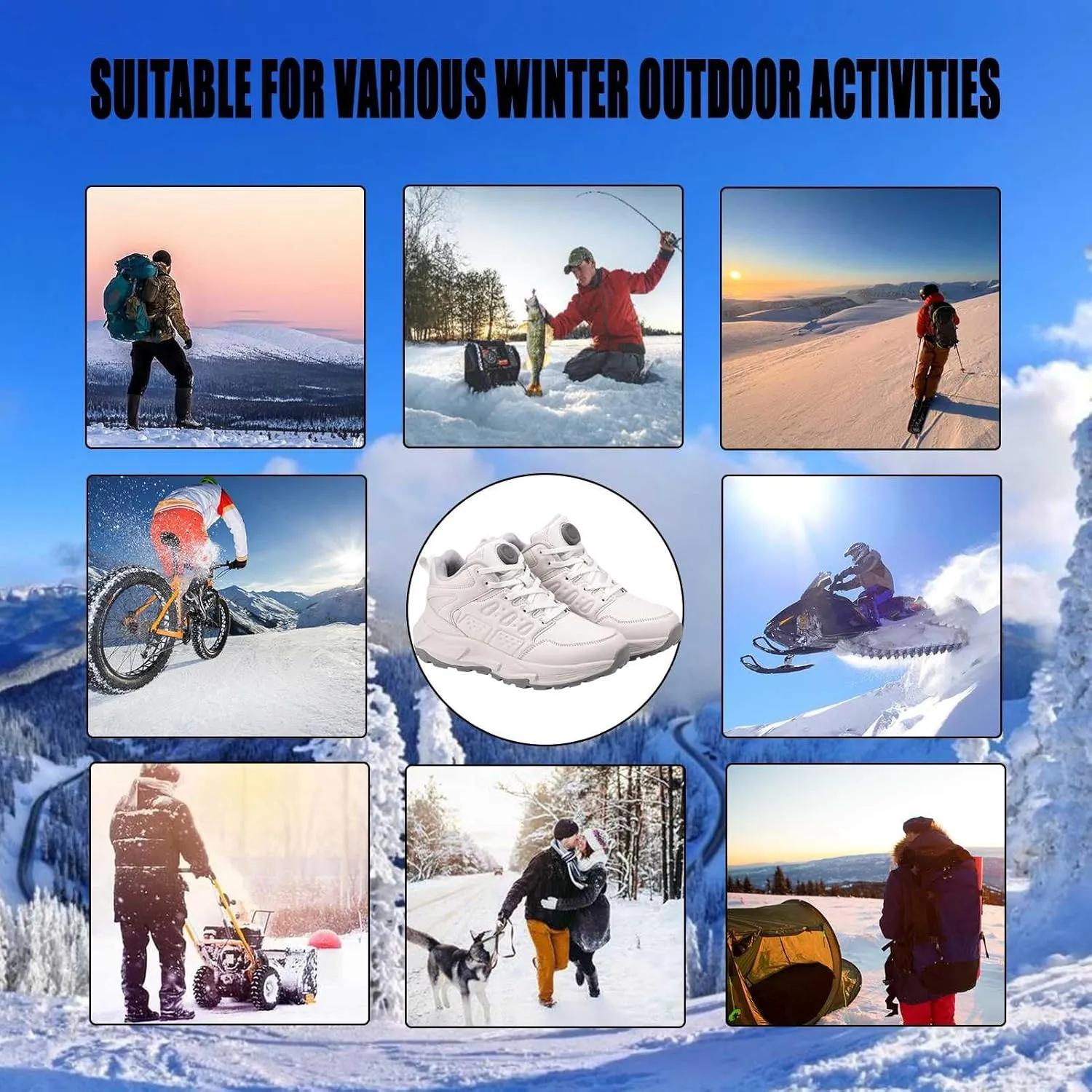 Heated Sneakers Thermal Running Shoes for Women Men, 3 Temperature Settings Walking Shoes Foot Warmer Shoes Non Slip Plush Breathable Winter Life Work Keep Feet Warm
