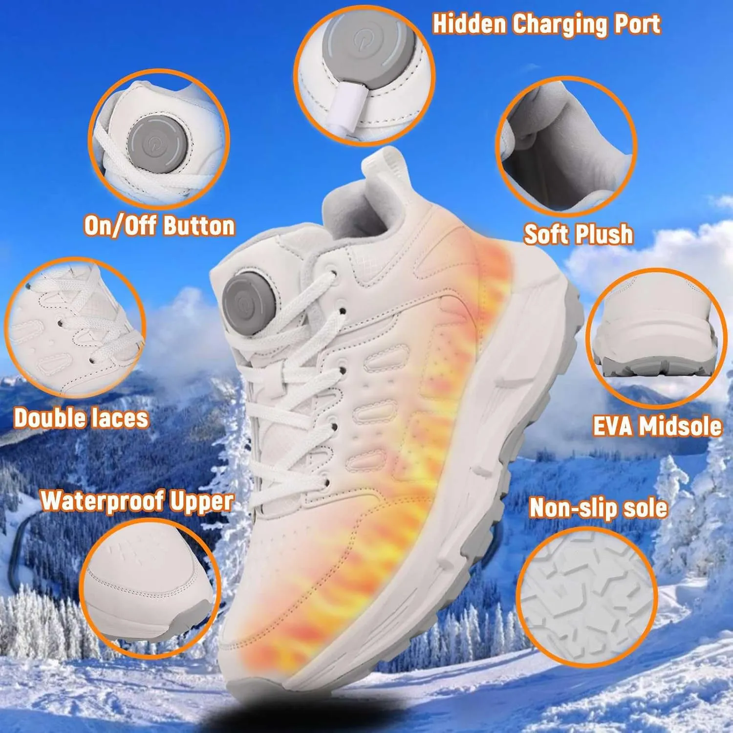 Heated Sneakers Thermal Running Shoes for Women Men, 3 Temperature Settings Walking Shoes Foot Warmer Shoes Non Slip Plush Breathable Winter Life Work Keep Feet Warm