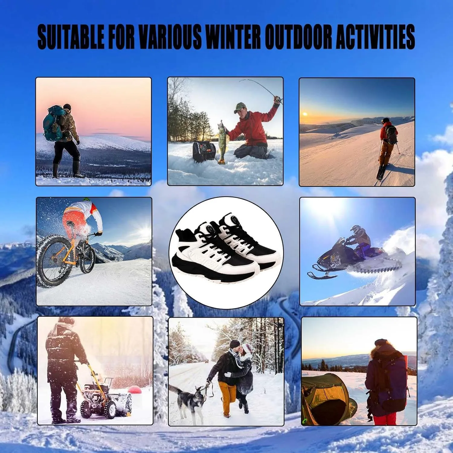Heated Sneakers Thermal Running Shoes for Women Men, 3 Temperature Settings Walking Shoes Foot Warmer Shoes Non Slip Plush Breathable Winter Life Work Keep Feet Warm