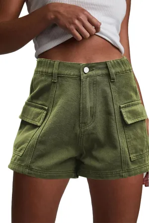 HVEPUO Womens High Waisted Cargo Jean Shorts Y2K Casual Summer Denim Shorts Elastic Waist Pull On Shorts with Pockets