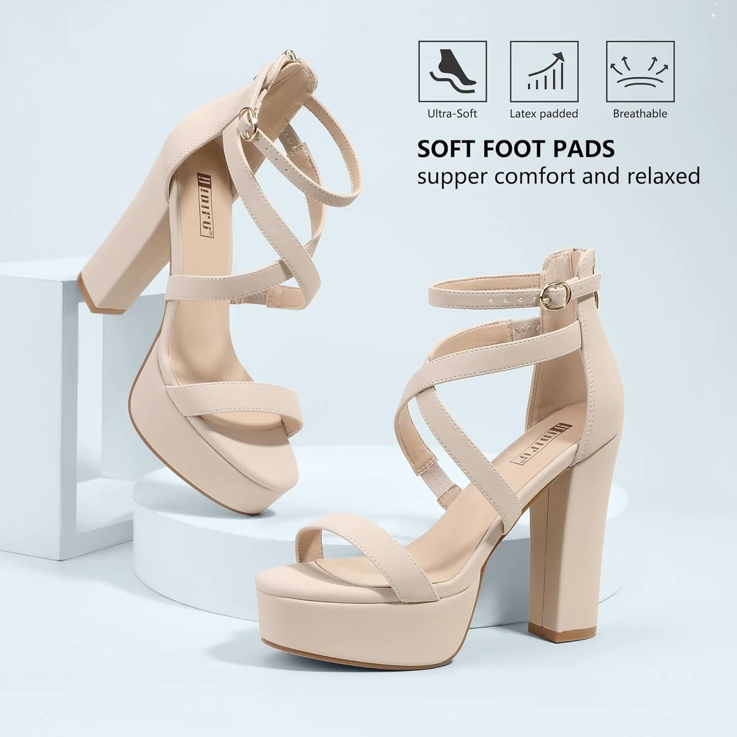 IDIFU Women's Platform Chunky High Heels Dress Sandals Open Toe Ankle Strap Strappy Wedding Bridal Party Dance Shoes For Women Bride