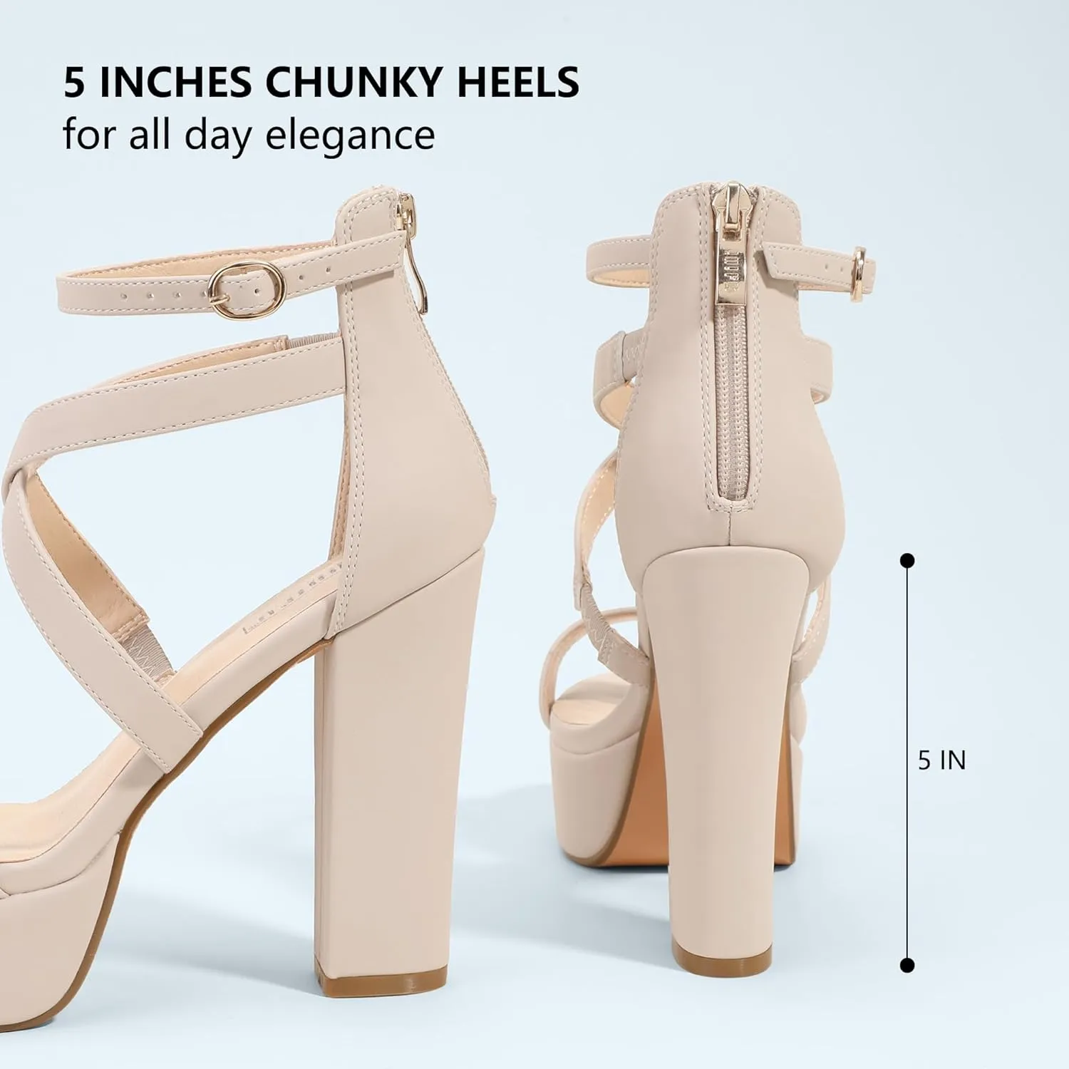 IDIFU Women's Platform Chunky High Heels Dress Sandals Open Toe Ankle Strap Strappy Wedding Bridal Party Dance Shoes For Women Bride