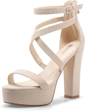 IDIFU Women's Platform Chunky High Heels Dress Sandals Open Toe Ankle Strap Strappy Wedding Bridal Party Dance Shoes For Women Bride