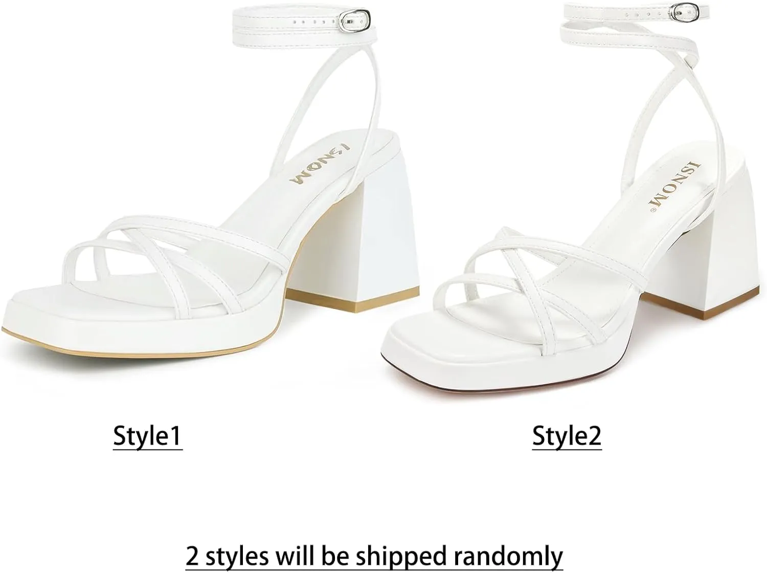 ISNOM Platform Heels for Women Comfortable Strappy Heels Short Block Chunky Sandals Ankle Strap Simple Summer Heeled Sandals Square Open Toe for Wedding Work Party Dressy Prom