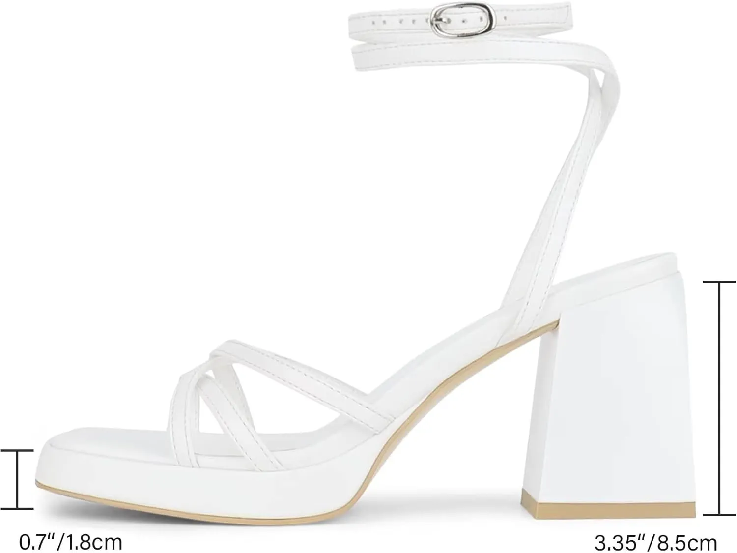 ISNOM Platform Heels for Women Comfortable Strappy Heels Short Block Chunky Sandals Ankle Strap Simple Summer Heeled Sandals Square Open Toe for Wedding Work Party Dressy Prom