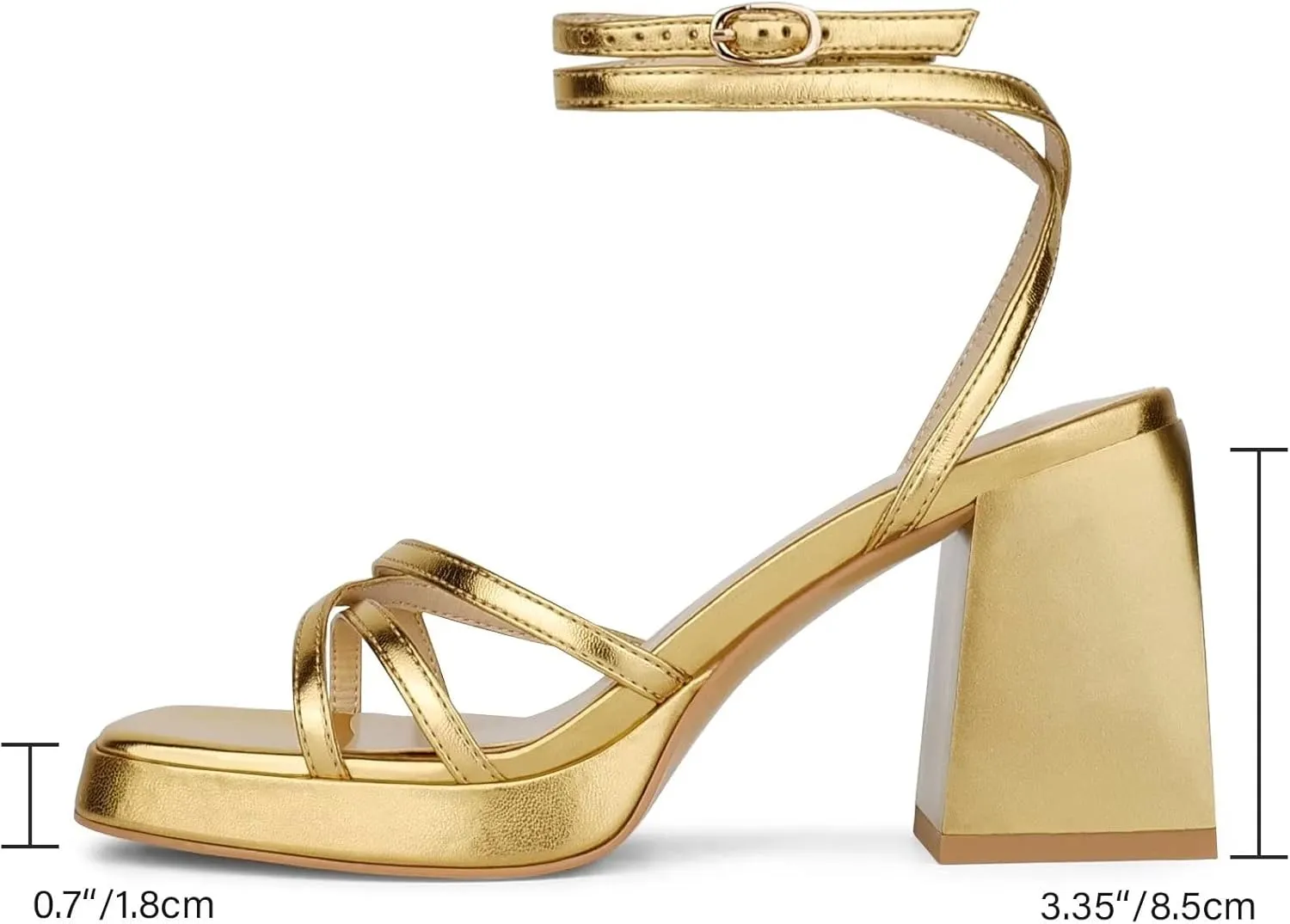 ISNOM Platform Heels for Women Comfortable Strappy Heels Short Block Chunky Sandals Ankle Strap Simple Summer Heeled Sandals Square Open Toe for Wedding Work Party Dressy Prom