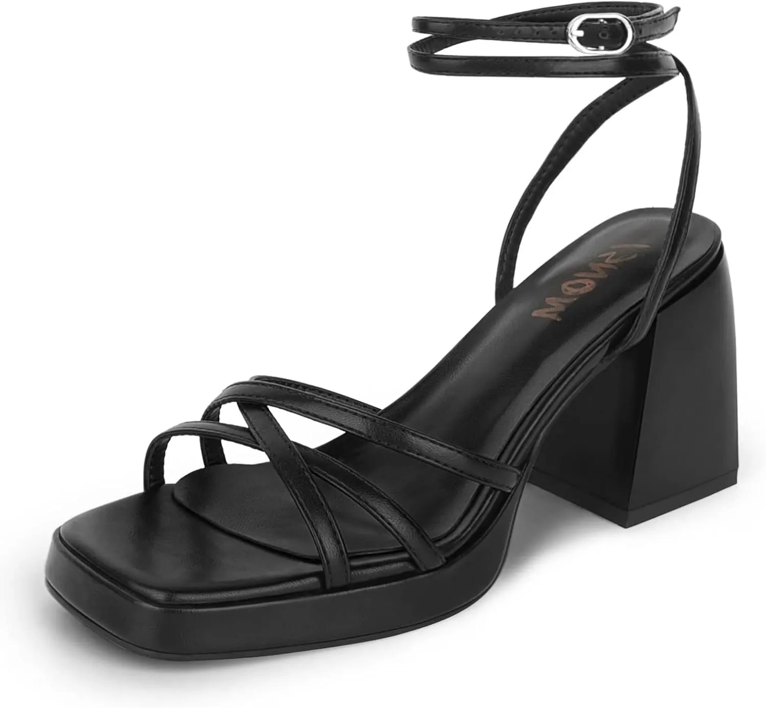 ISNOM Platform Heels for Women Comfortable Strappy Heels Short Block Chunky Sandals Ankle Strap Simple Summer Heeled Sandals Square Open Toe for Wedding Work Party Dressy Prom