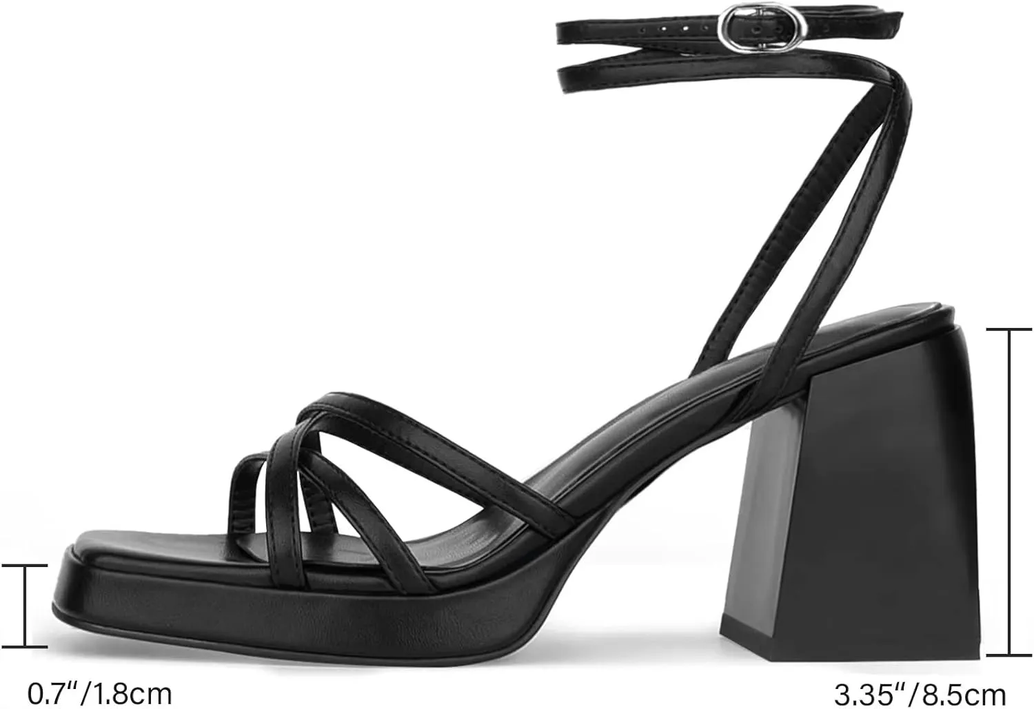 ISNOM Platform Heels for Women Comfortable Strappy Heels Short Block Chunky Sandals Ankle Strap Simple Summer Heeled Sandals Square Open Toe for Wedding Work Party Dressy Prom