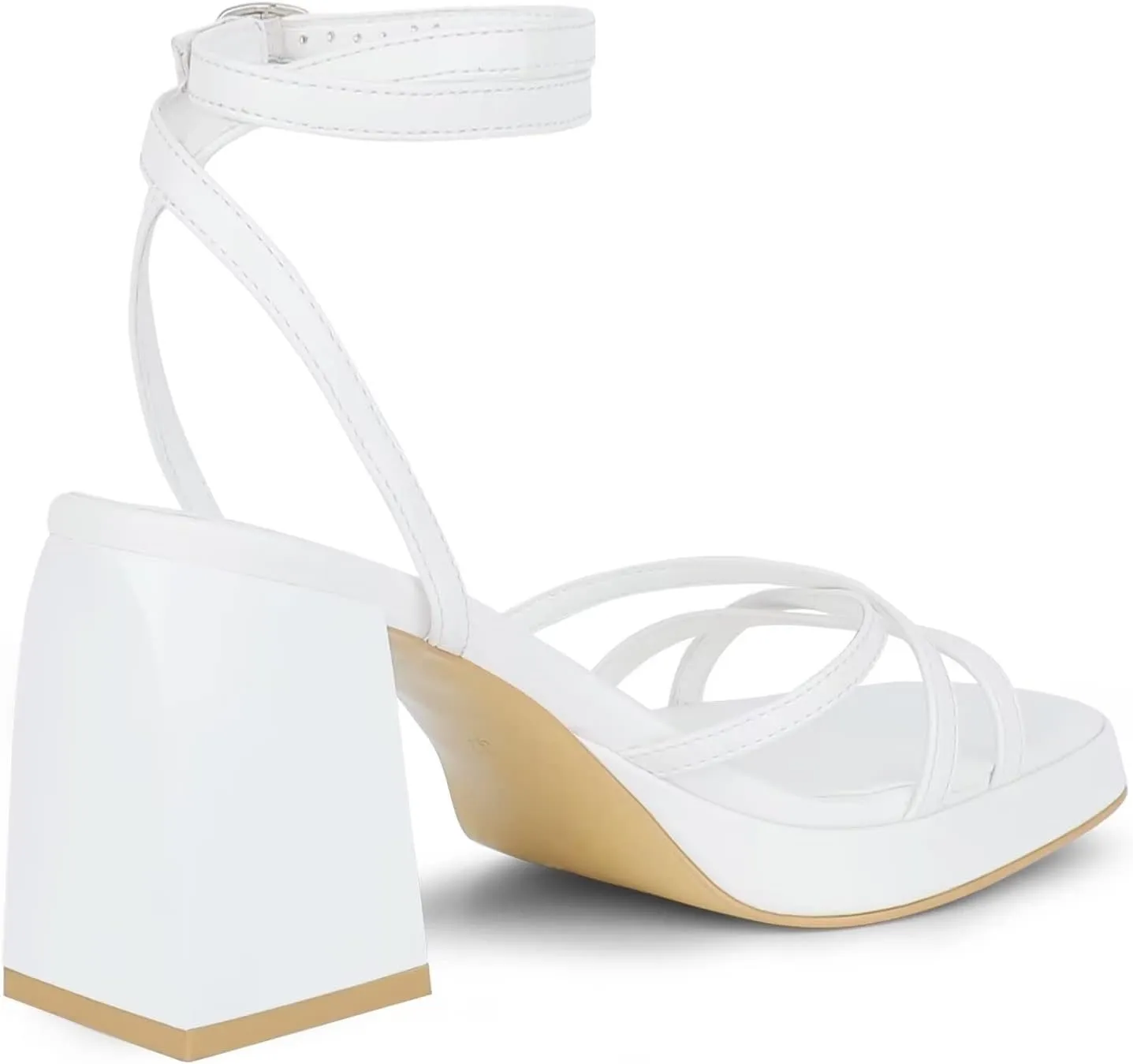 ISNOM Platform Heels for Women Comfortable Strappy Heels Short Block Chunky Sandals Ankle Strap Simple Summer Heeled Sandals Square Open Toe for Wedding Work Party Dressy Prom