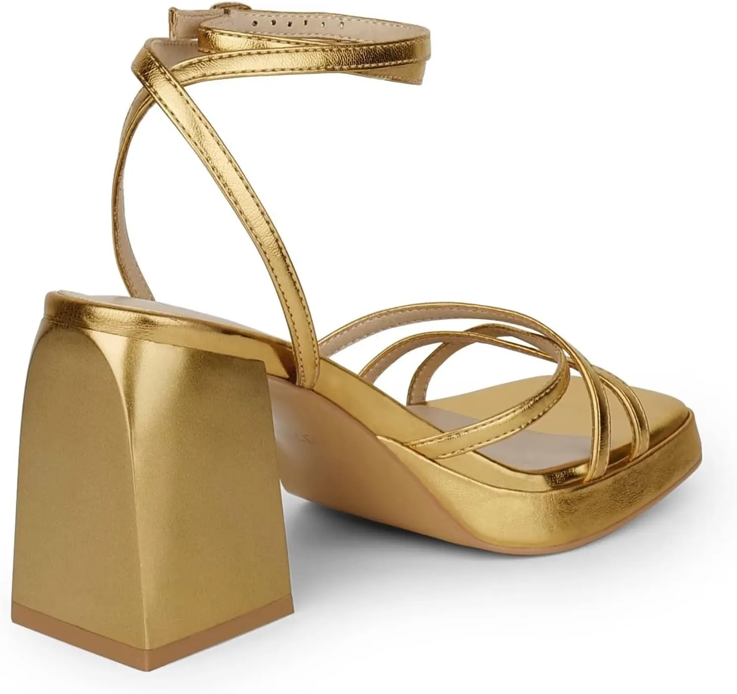 ISNOM Platform Heels for Women Comfortable Strappy Heels Short Block Chunky Sandals Ankle Strap Simple Summer Heeled Sandals Square Open Toe for Wedding Work Party Dressy Prom