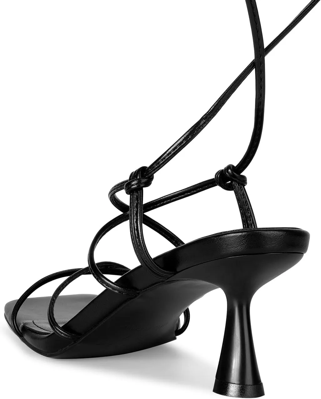ISNOM Strappy Sandals for Women Kitten Heels Lace Up Heels Stiletto Heels Wrap Around Heels with Square Toe