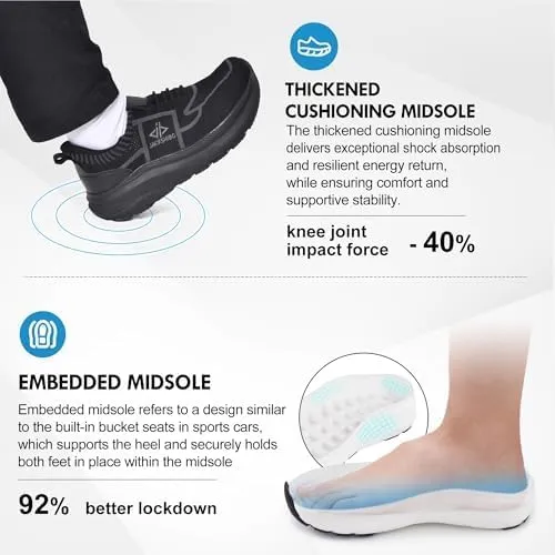 JACKSHIBO Mens Slip in Hands Free Shoes Wide Toe Box Orthopedic Slip On Walking Sneakers with Arch Support Cushioned Sole
