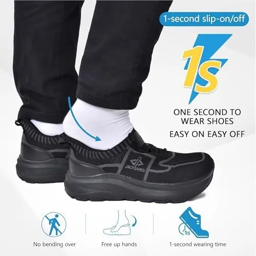 JACKSHIBO Mens Slip in Hands Free Shoes Wide Toe Box Orthopedic Slip On Walking Sneakers with Arch Support Cushioned Sole
