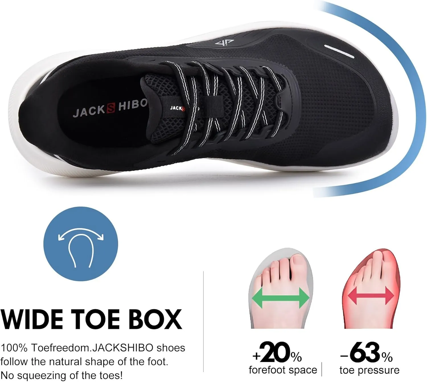 JACKSHIBO Mens Slip in Hands Free Shoes Wide Toe Box Slip On Walking Running Tennis Athletic Sneakers Arch Support Plantar Fasciitis Orthopedic Shoes with Metatarsal Pads Cushion Thick Zero Drop Sole