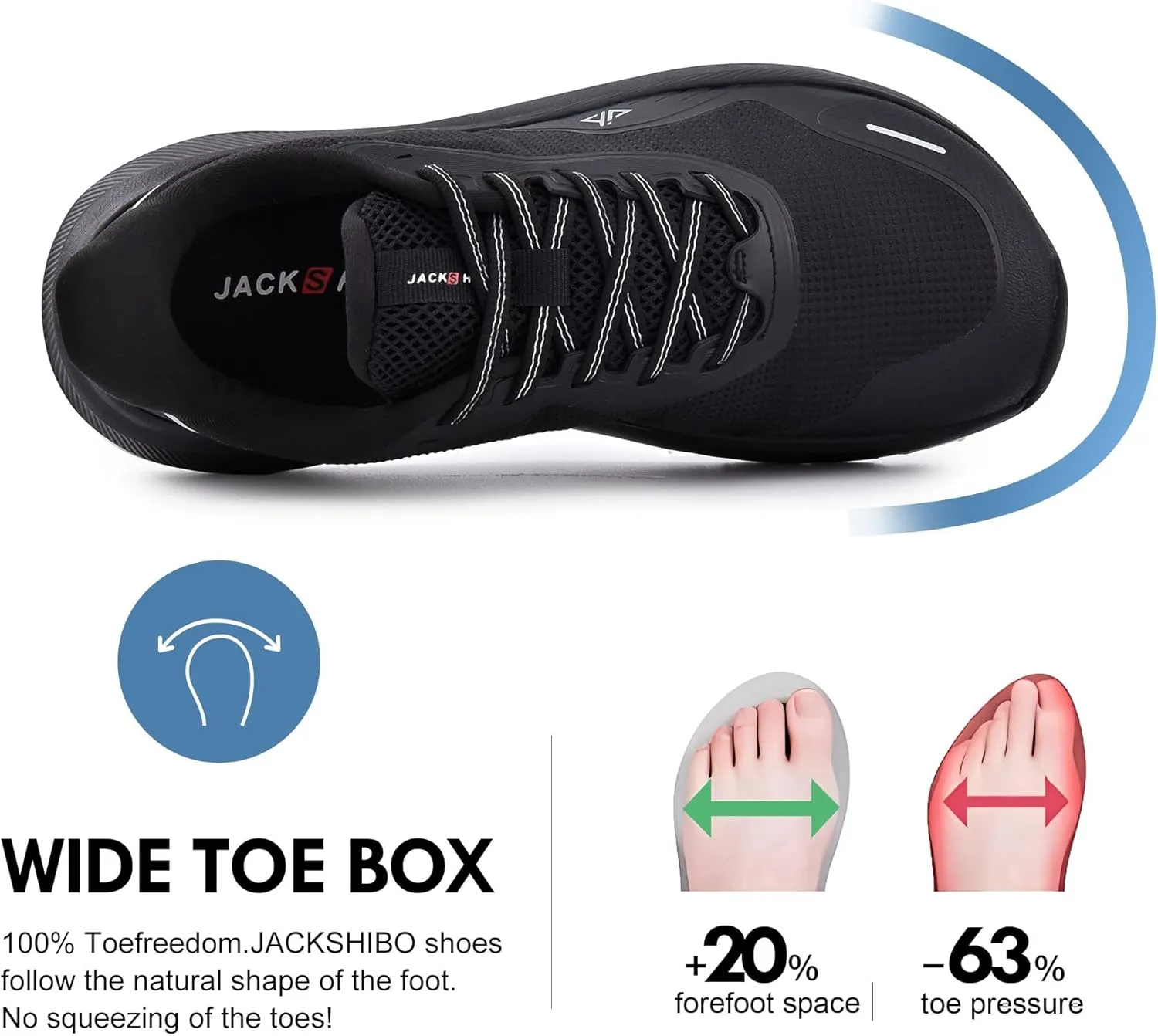 JACKSHIBO Mens Slip in Hands Free Shoes Wide Toe Box Slip On Walking Running Tennis Athletic Sneakers Arch Support Plantar Fasciitis Orthopedic Shoes with Metatarsal Pads Cushion Thick Zero Drop Sole