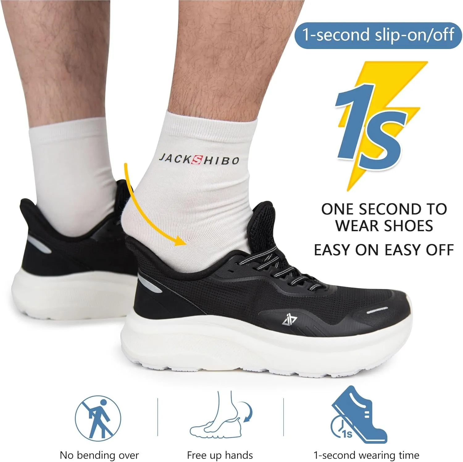 JACKSHIBO Mens Slip in Hands Free Shoes Wide Toe Box Slip On Walking Running Tennis Athletic Sneakers Arch Support Plantar Fasciitis Orthopedic Shoes with Metatarsal Pads Cushion Thick Zero Drop Sole