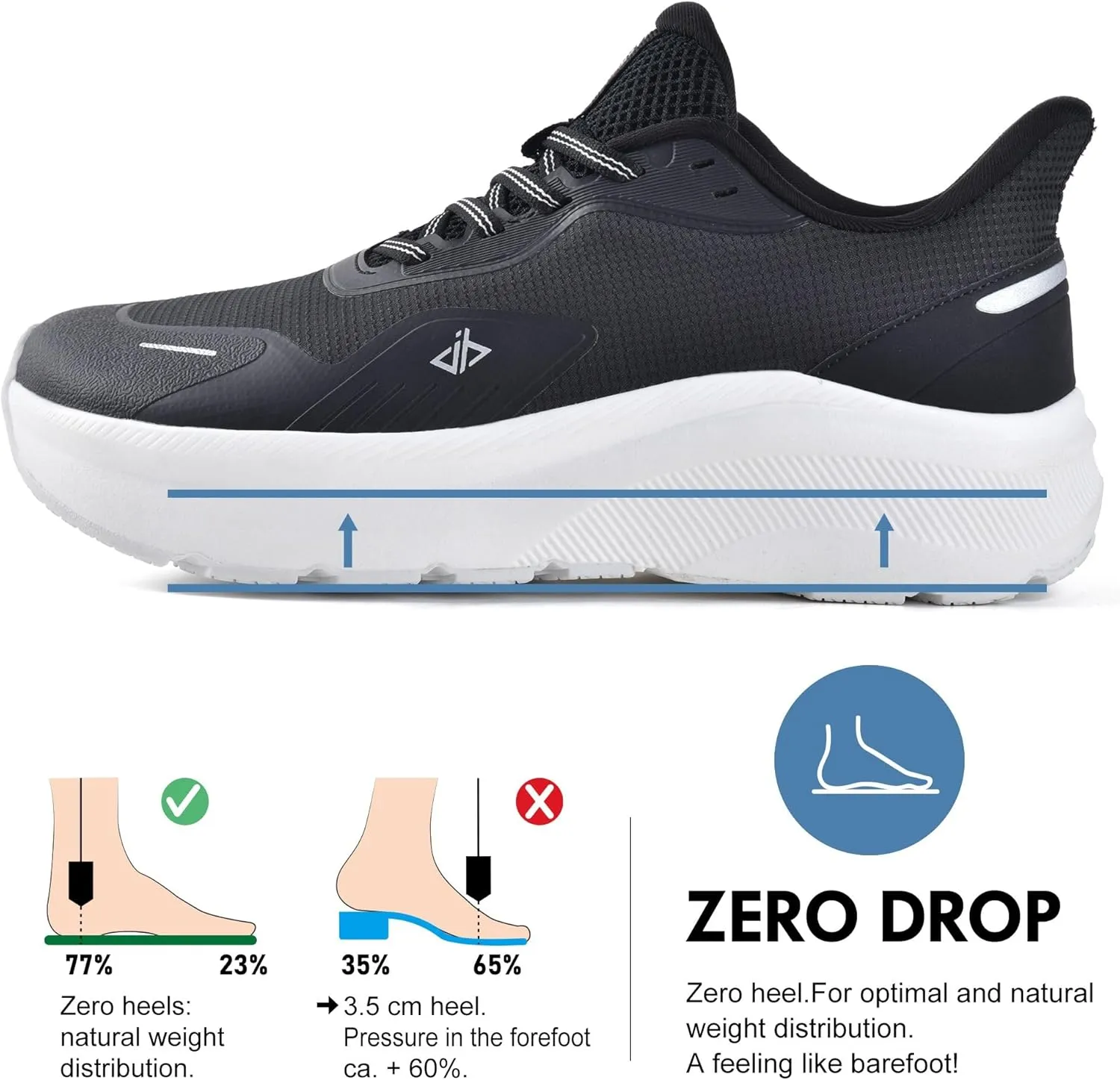 JACKSHIBO Mens Slip in Hands Free Shoes Wide Toe Box Slip On Walking Running Tennis Athletic Sneakers Arch Support Plantar Fasciitis Orthopedic Shoes with Metatarsal Pads Cushion Thick Zero Drop Sole