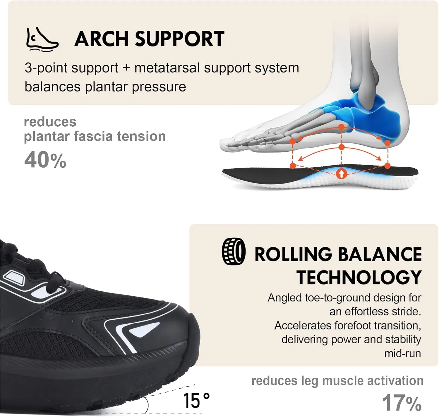 JACKSHIBO Mens Wide Toe Box Slip in Hands Free Shoes,Slip on Arch Support Wide Sneakers,Thick Cushioning Running Shoes,Orthopedic Walking Sneakers with Zero Drop Sole