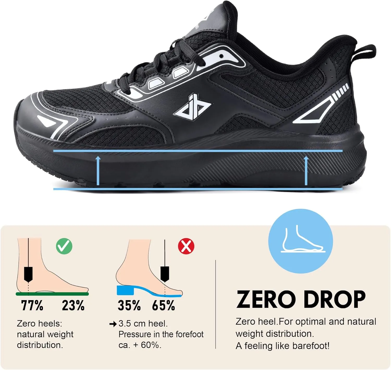JACKSHIBO Mens Wide Toe Box Slip in Hands Free Shoes,Slip on Arch Support Wide Sneakers,Thick Cushioning Running Shoes,Orthopedic Walking Sneakers with Zero Drop Sole