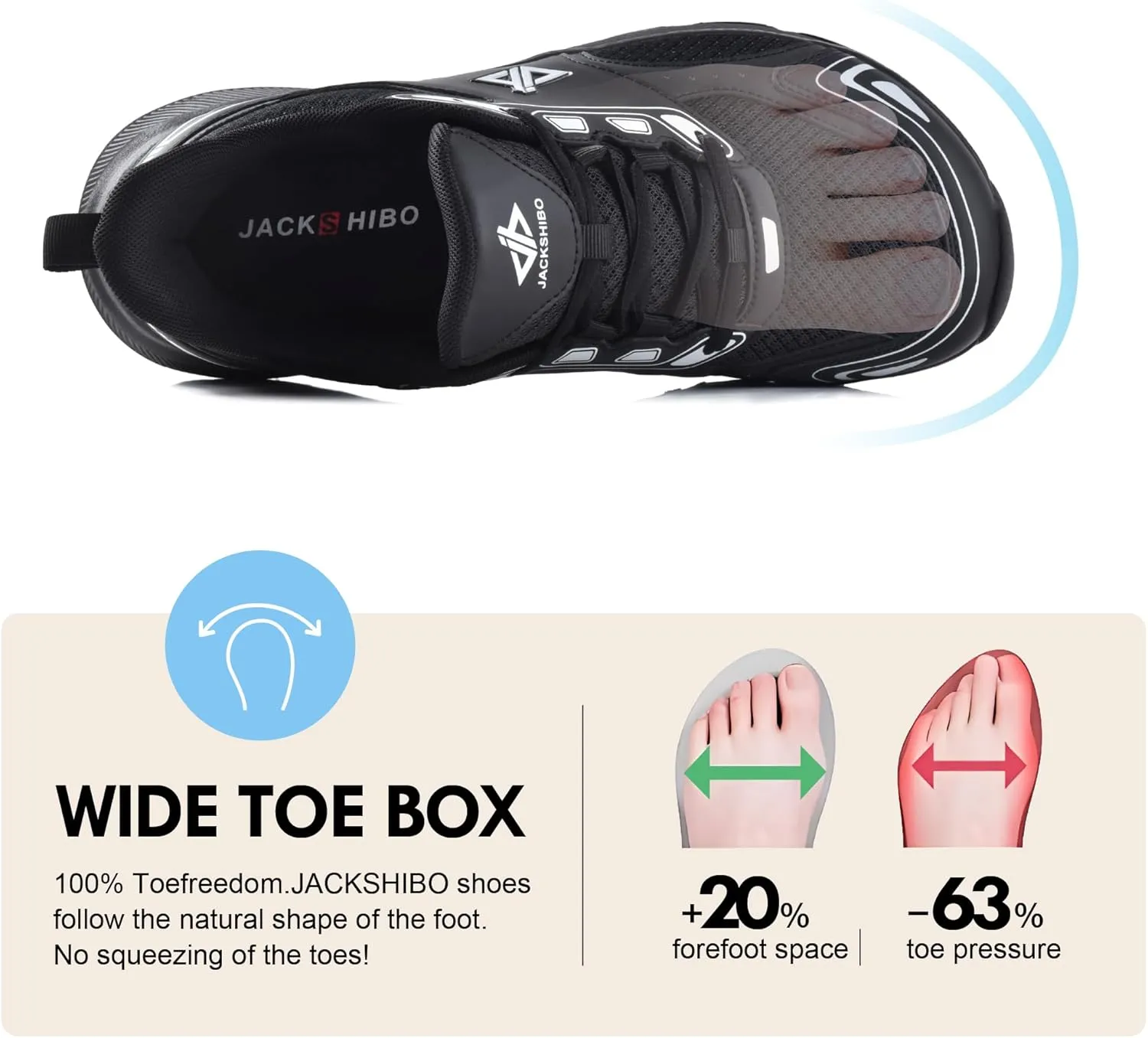 JACKSHIBO Mens Wide Toe Box Slip in Hands Free Shoes,Slip on Arch Support Wide Sneakers,Thick Cushioning Running Shoes,Orthopedic Walking Sneakers with Zero Drop Sole
