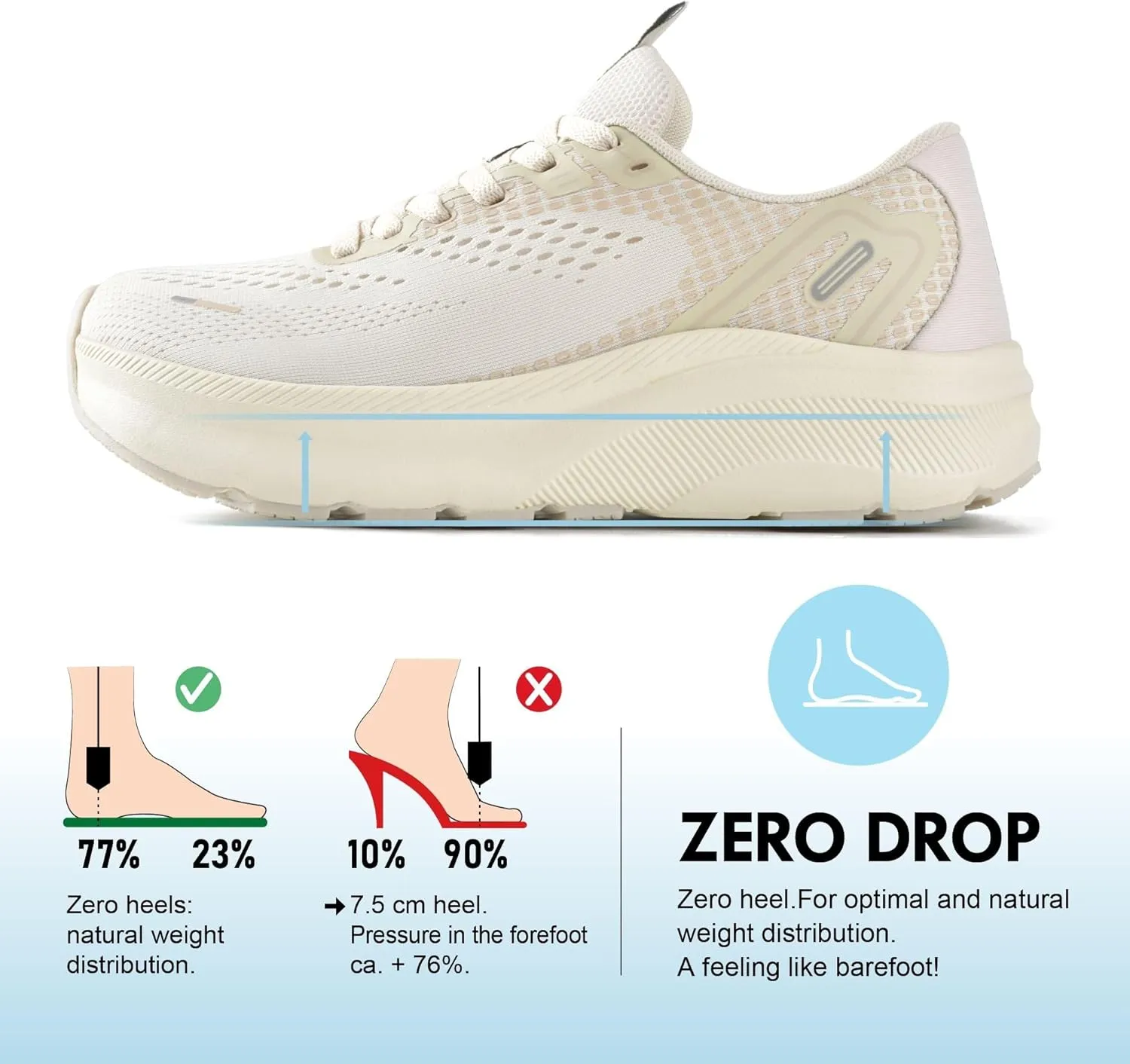 JACKSHIBO Wide Toe Box Shoes Women Arch Support Wide Sneakers for Running Walking Athletic Tennis Orthopedic Plantar Fasciitis Workout Flux Footwear with Thick Cushion Zero Drop Sole Width Shoes
