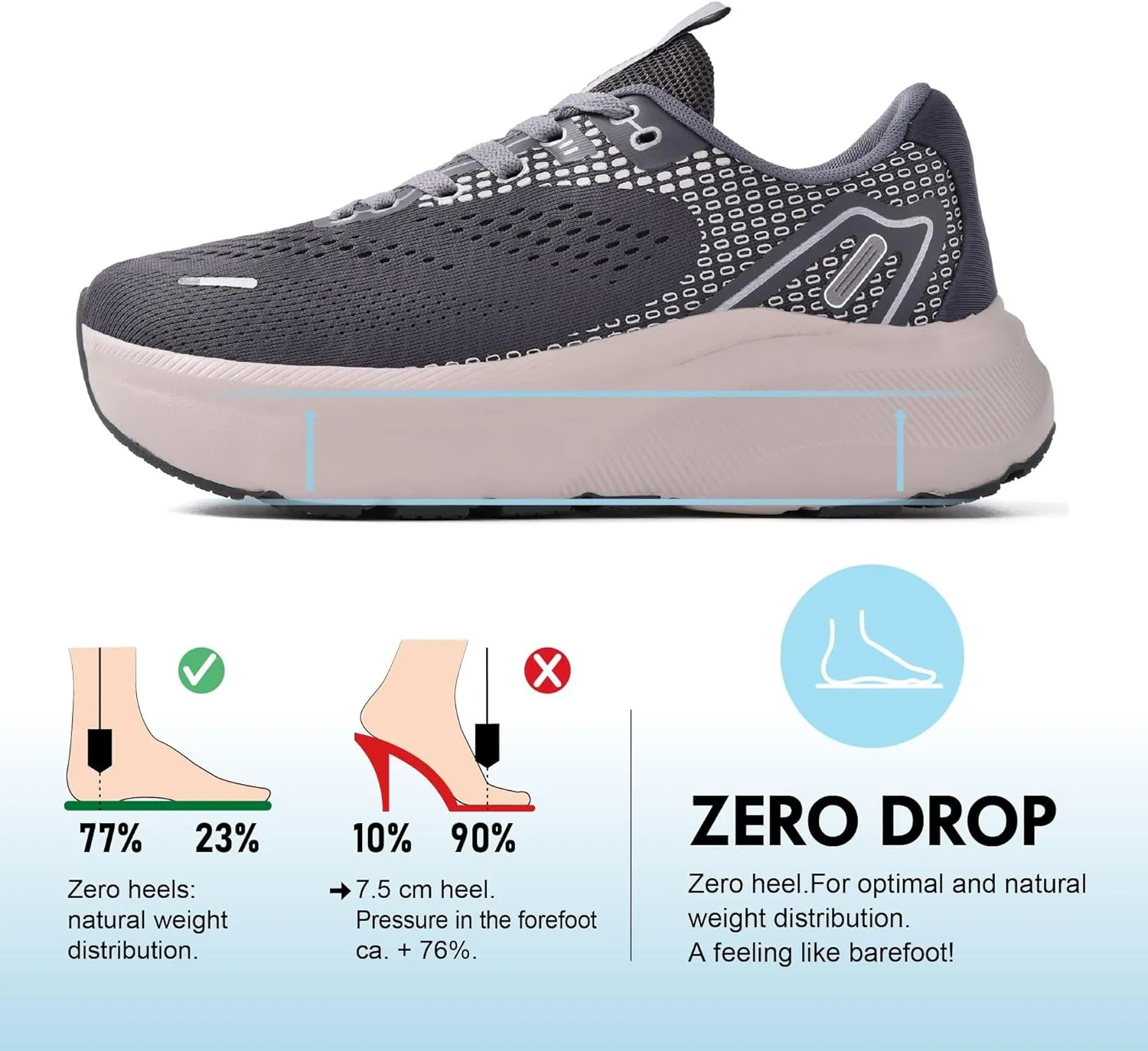 JACKSHIBO Wide Toe Box Shoes Women Arch Support Wide Sneakers for Running Walking Athletic Tennis Orthopedic Plantar Fasciitis Workout Flux Footwear with Thick Cushion Zero Drop Sole Width Shoes