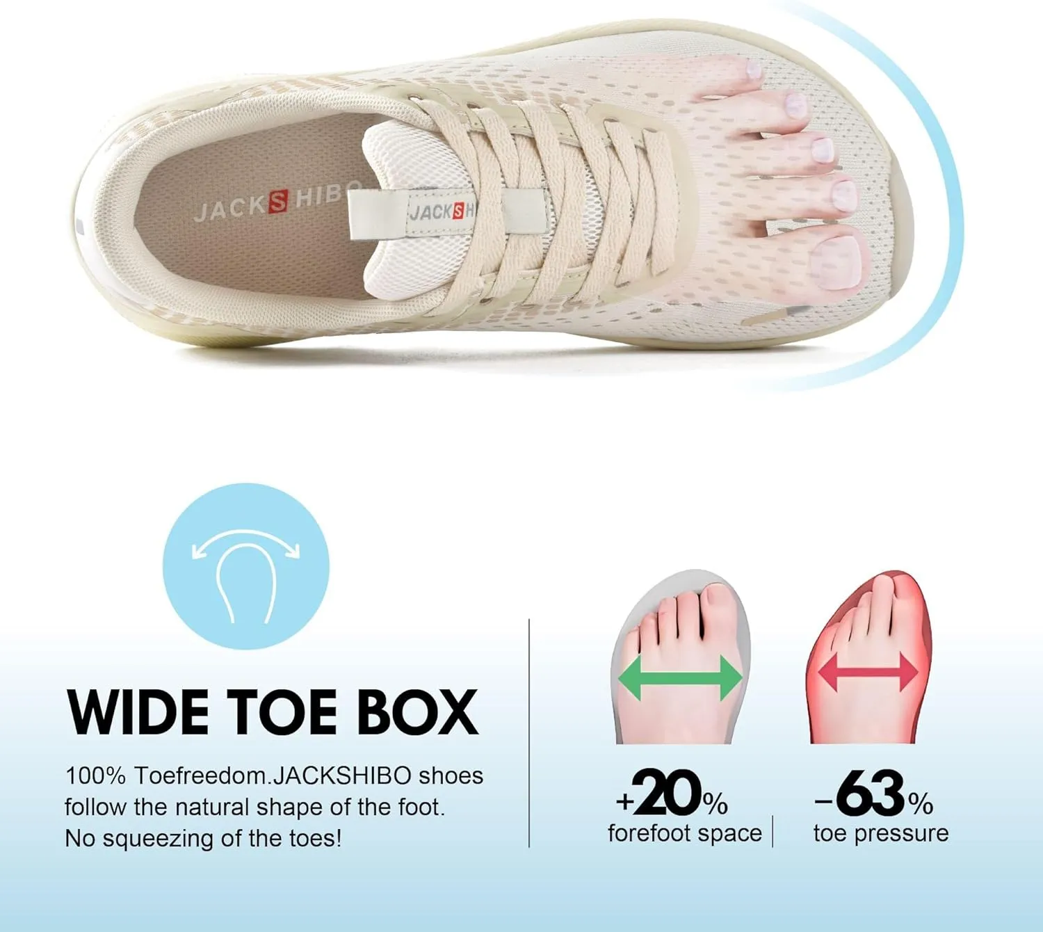 JACKSHIBO Wide Toe Box Shoes Women Arch Support Wide Sneakers for Running Walking Athletic Tennis Orthopedic Plantar Fasciitis Workout Flux Footwear with Thick Cushion Zero Drop Sole Width Shoes