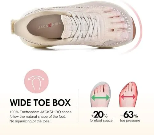 JACKSHIBO Women's Wide Toe Box Fashion Sneakers Slip in Free up Hands Shoes Arch Support Orthopedic Casual Walking Shoes with Metatarsal Pad