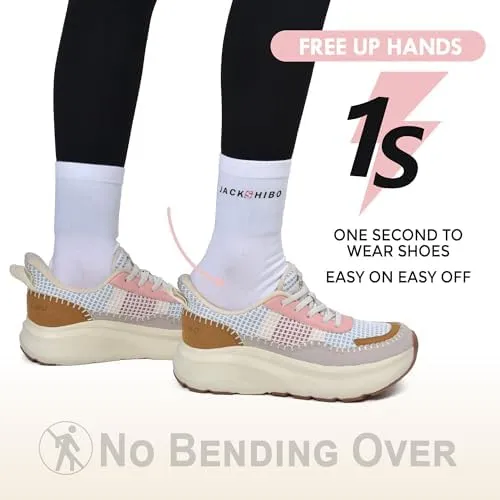 JACKSHIBO Women's Wide Toe Box Fashion Sneakers Slip in Free up Hands Shoes Arch Support Orthopedic Casual Walking Shoes with Metatarsal Pad