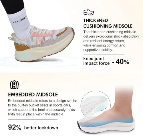 JACKSHIBO Women's Wide Toe Box Fashion Sneakers Slip in Free up Hands Shoes Arch Support Orthopedic Casual Walking Shoes with Metatarsal Pad