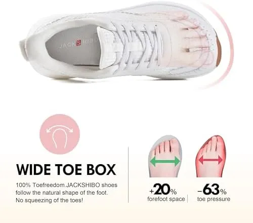 JACKSHIBO Women's Wide Toe Box Fashion Sneakers Slip in Free up Hands Shoes Arch Support Orthopedic Casual Walking Shoes with Metatarsal Pad