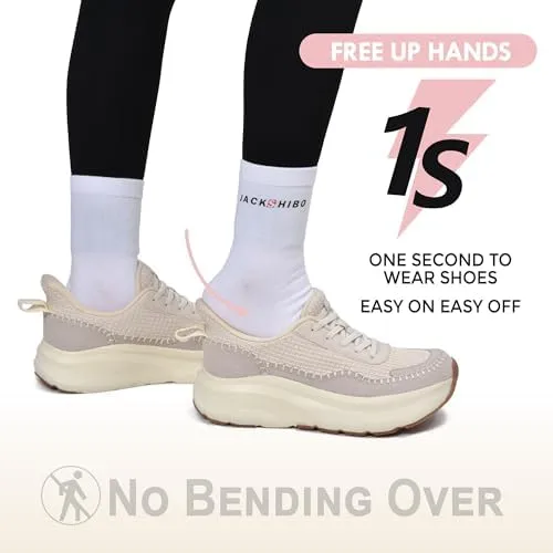 JACKSHIBO Women's Wide Toe Box Fashion Sneakers Slip in Free up Hands Shoes Arch Support Orthopedic Casual Walking Shoes with Metatarsal Pad