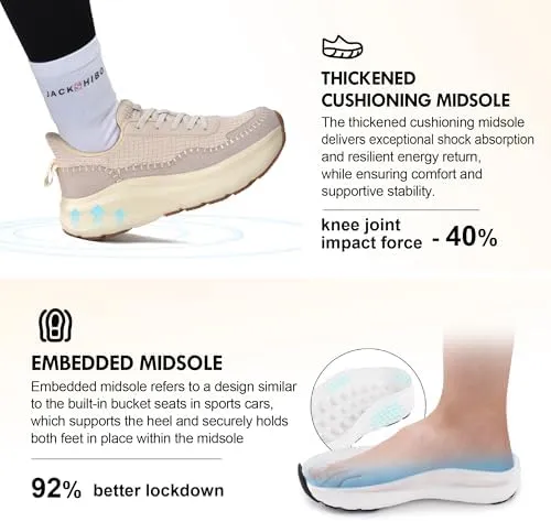 JACKSHIBO Women's Wide Toe Box Fashion Sneakers Slip in Free up Hands Shoes Arch Support Orthopedic Casual Walking Shoes with Metatarsal Pad