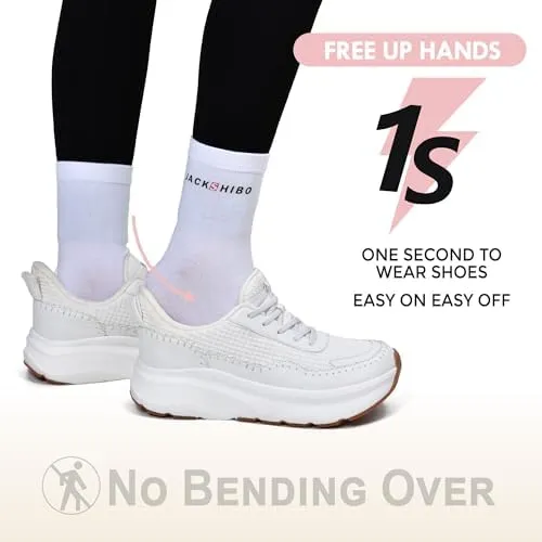 JACKSHIBO Women's Wide Toe Box Fashion Sneakers Slip in Free up Hands Shoes Arch Support Orthopedic Casual Walking Shoes with Metatarsal Pad